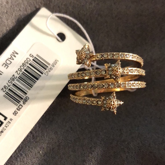 ALLSAINTS Gold Tone Star Coil Ring Crystal Accents Size 7 NWT & Dust Bag - Picture 9 of 12